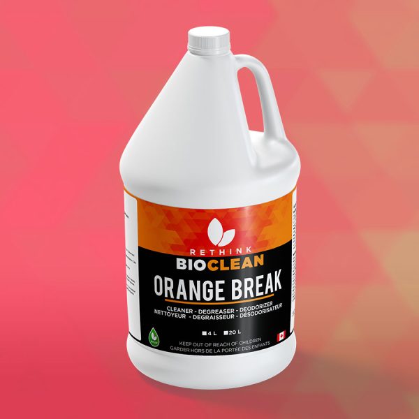 A ReThink BioClean's jug of Orange Break cleaner.