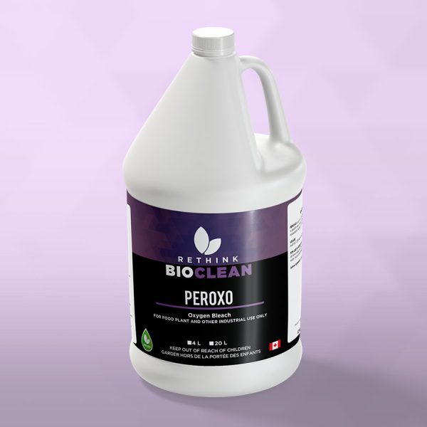 A ReThink BioClean's jug of Peroxo brewery cleaner.