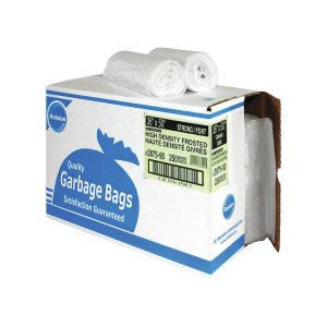 A box of clear garbage bags.