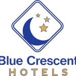 Blue Crescent Hotel's logo in Blue and yellow.