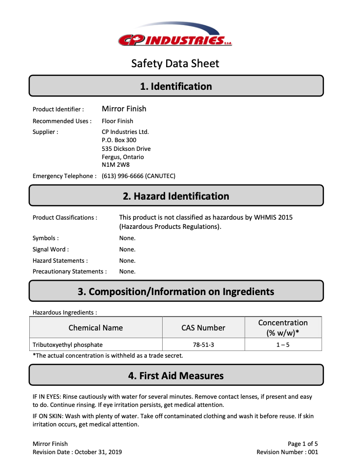 Safety data sheet for glass cleaner.